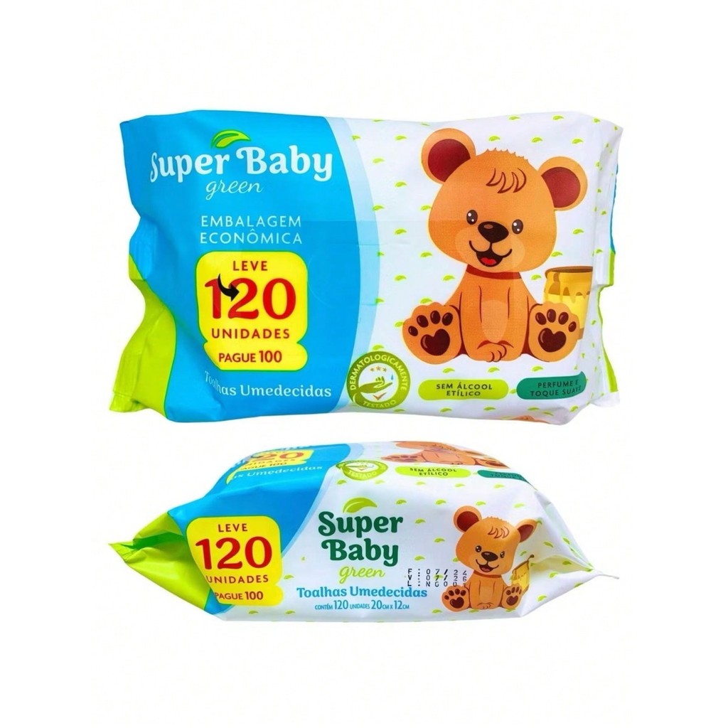 120 Toalhas Umedecidas Super Baby 1 Pacote