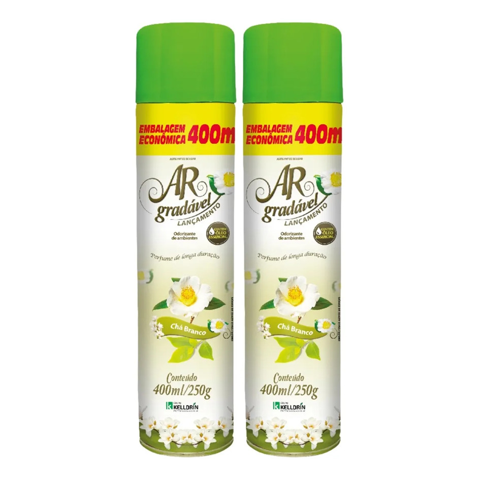 Kit Bom Ar Gradavel Odorizador De Ambientes Chá Branco 400ml 2UN