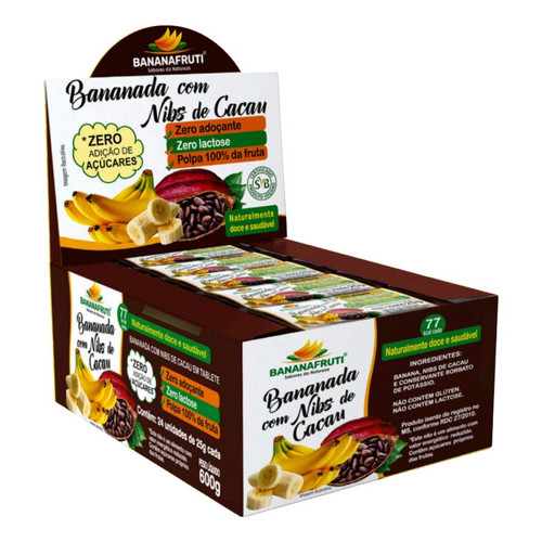 Doce De Bananinha Nibs De Cacau Sem Açúcar Sem Tacc Em Pacote 600 g 24 Un em Oferta na Shopee