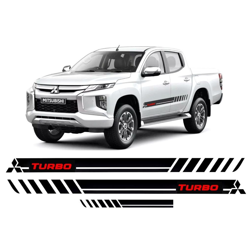 Kit 3 Adesivos Nova L200 Triton TURBO Sport 2021 A 2023 Faixa Lateral e Traseira Tuning Acessórios Personalizado MT25