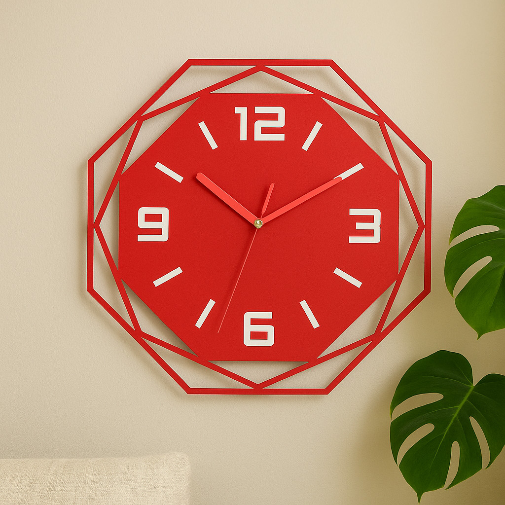 Relógio Decorativo de Parede – Exagono com Números Grandes (30cm)