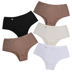 Kit 5 Calcinha Tanga Cós Alto Algodão 92% Algodão 0029 - Cores Sortidas