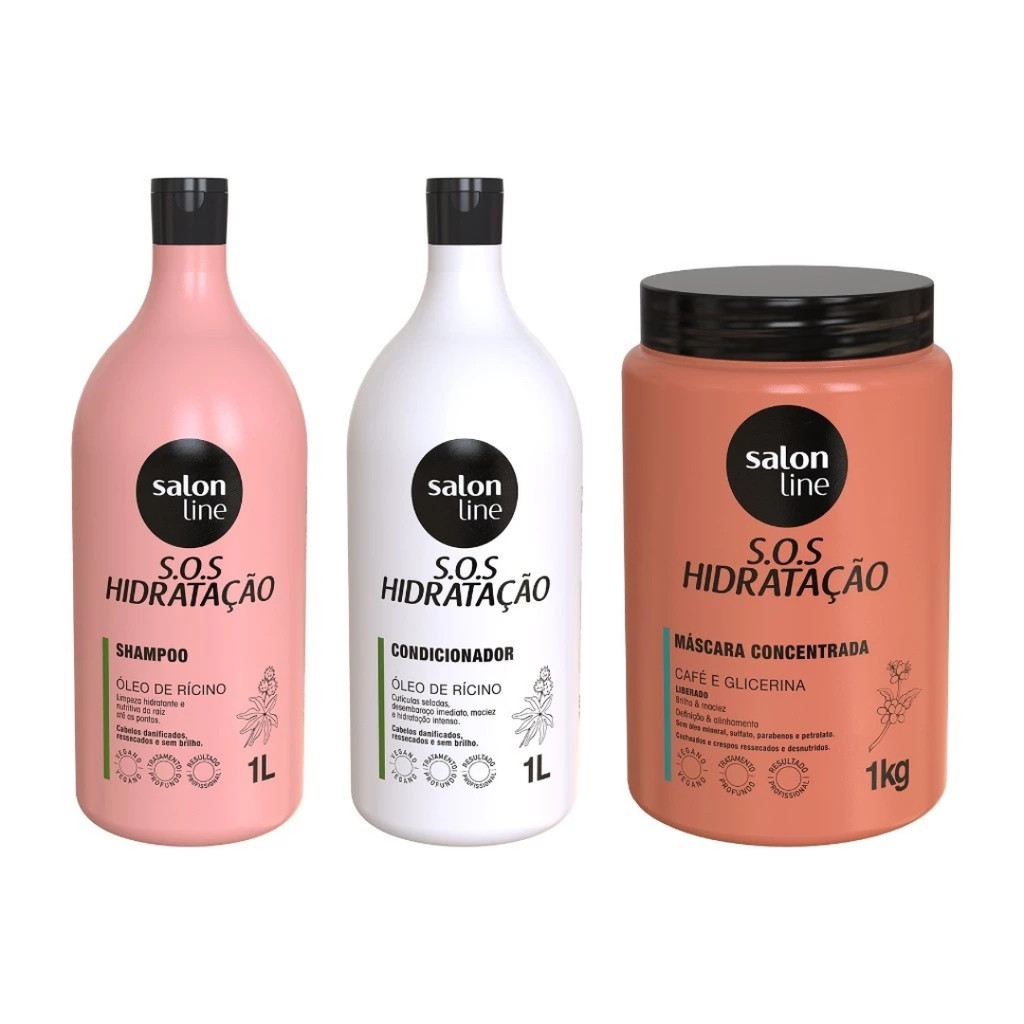 KIT SALON LINE S.O.S HIDRATAÇÃO TURBINADA SH+COND+MASCARA em Oferta na Shopee