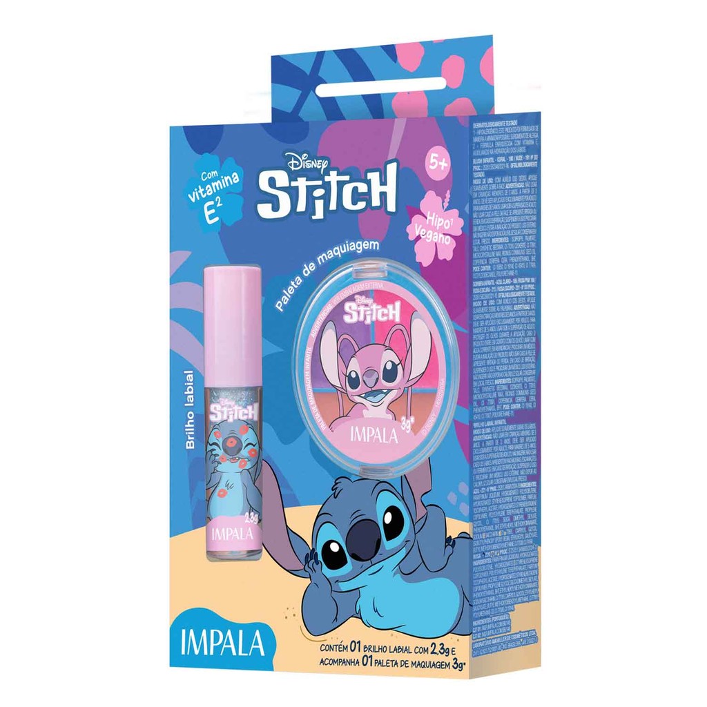 Kit Maquiagem e Brilho Labial Stitch Infantil - Impala Disney Stitch
