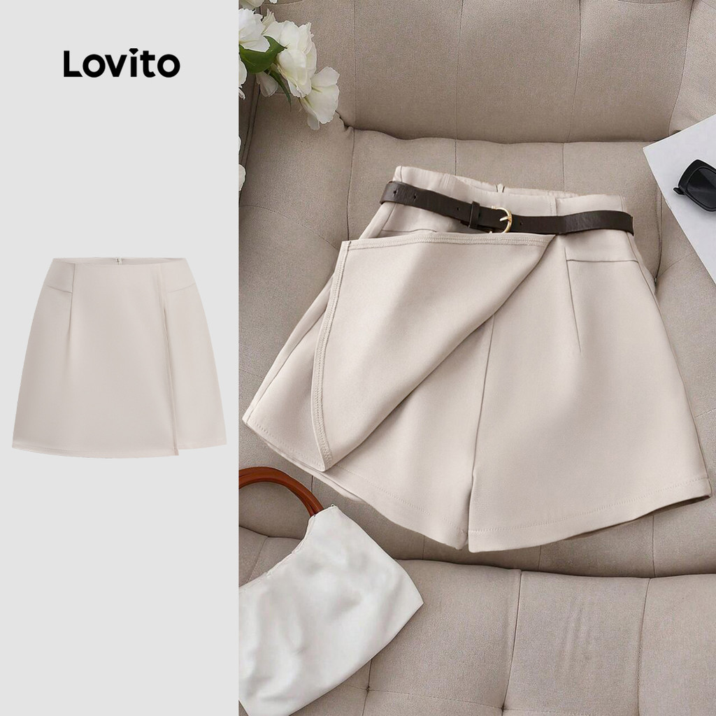 Lovito Shorts Cáqui Elegantes De Camada Dupla Simples Verão Primavera Para Mulheres L134ED788 em Oferta na Shopee