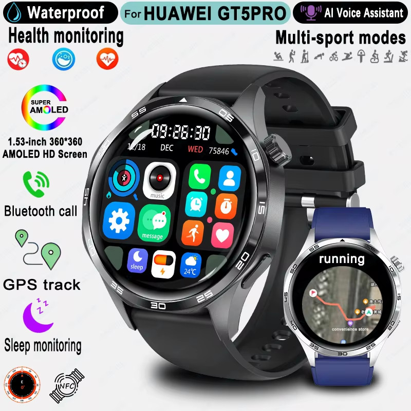 Huawei Gt5 Pro GPS Pista SmartWatch Relógio Inteligente Monitoramento De Saúde HD Bluetooth Chamada Esporte PK apple wat