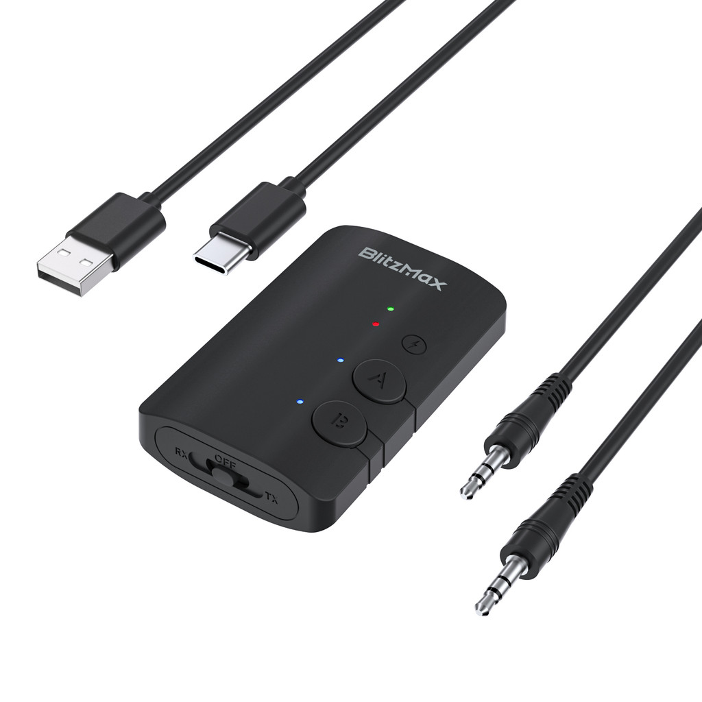 BlitzMax BM-LE505 Adaptador bluetooth Transmissor Receptor 2 Em 1 Mini Sem Fio Com Cabo De Áudio De 3.5 Mm Adaptativo Du