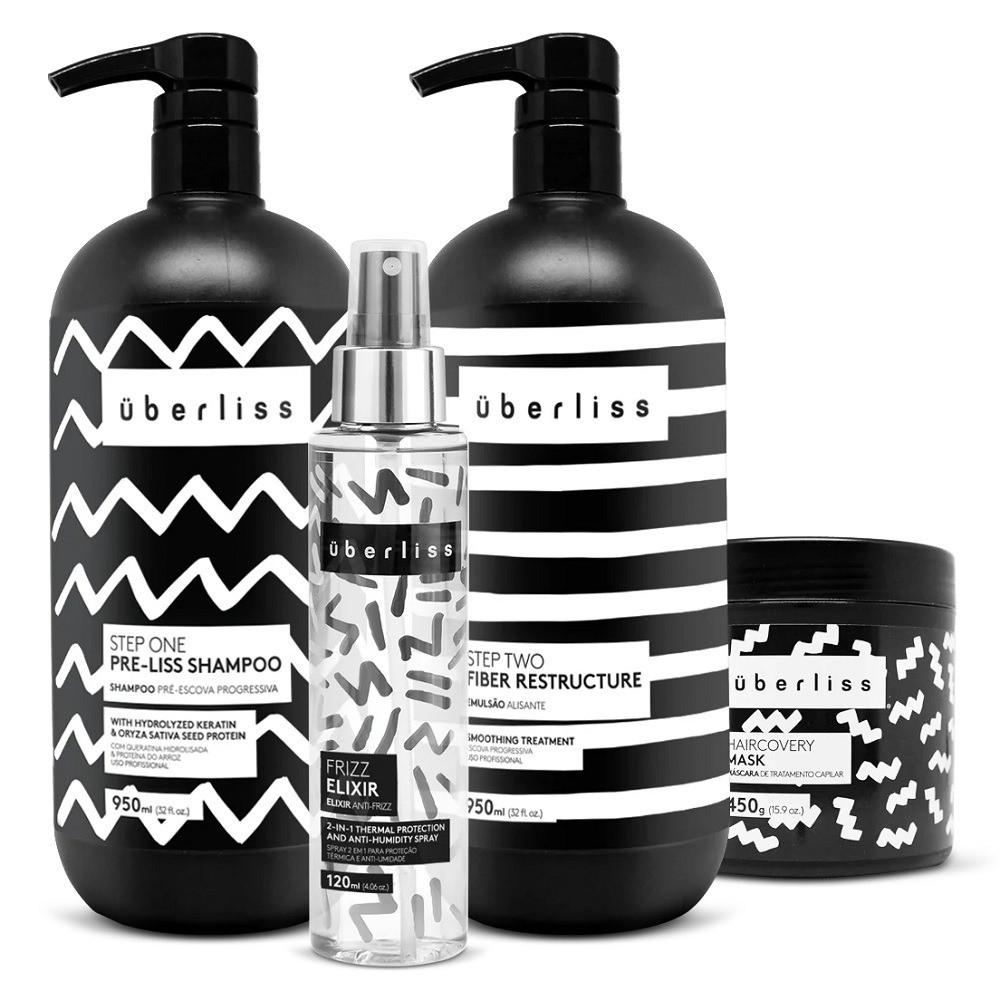 Kit Avlon Escova Progressiva Sem Formol Uberliss 2 Passos + Haircovery Mask 450g + Protetor Térmico 120ml