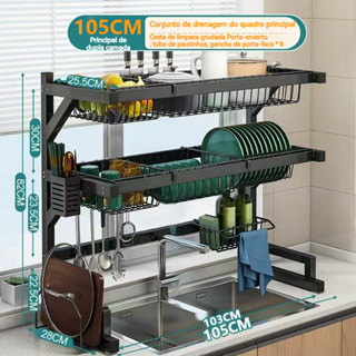 105cm/85cm/65cm Cozinha Escorredor De Louça Suspenso Boutique Kitchen Rack Aço Inoxidável Organizador Louça em Oferta na Shopee