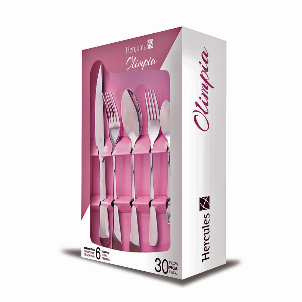Faqueiro Inox Olímpia 30 Peças Aço Inoxidável Completo Facas Garfos Colheres Mesa Posta Hercules em Oferta na Shopee