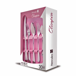 Faqueiro Inox Olímpia 30 Peças Aço Inoxidável Completo Facas Garfos Colheres Mesa Posta Hercules