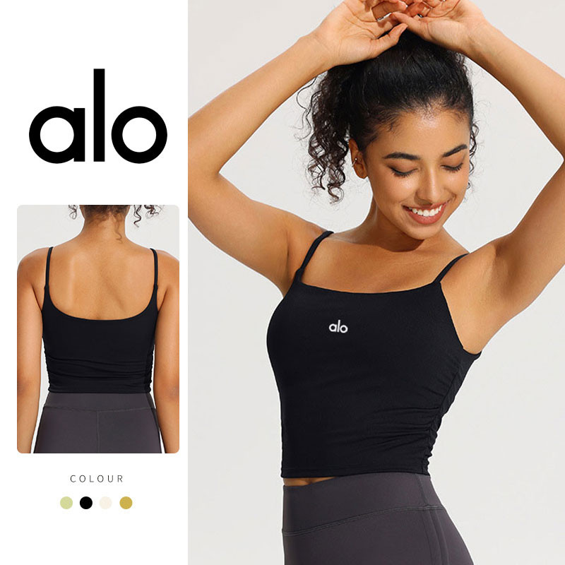 Copo fixo alça de ombro fina Yoga colete feminino elástico magro esportes topo de secagem rápida correndo treinamento ex em Oferta na Shopee