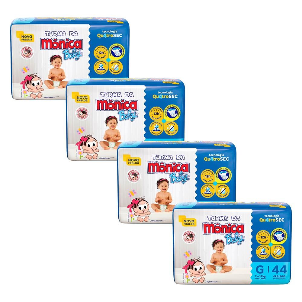 Kit 4 Fraldas Turma da Mônica Baby Mega G com 44un cada