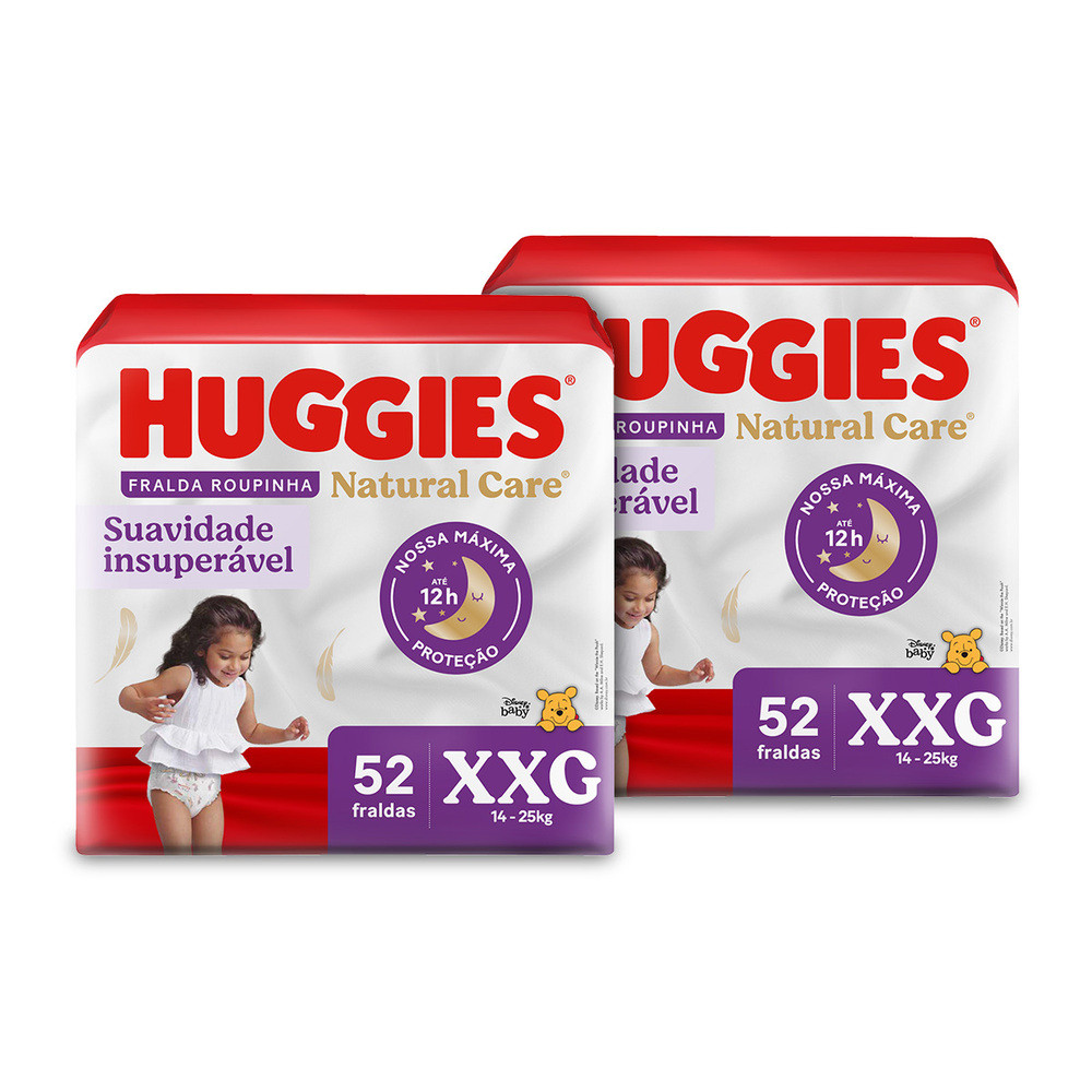 Kit 2 - Fralda Premium Roupinha Huggies Natural Care XXG 52 Un
