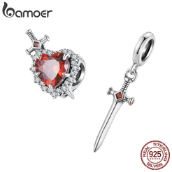 Bamoer 925 Prata Esterlina Pingente Coração Espada Herói Série Acessório Pulseira Moda Jóias Presente Feminino