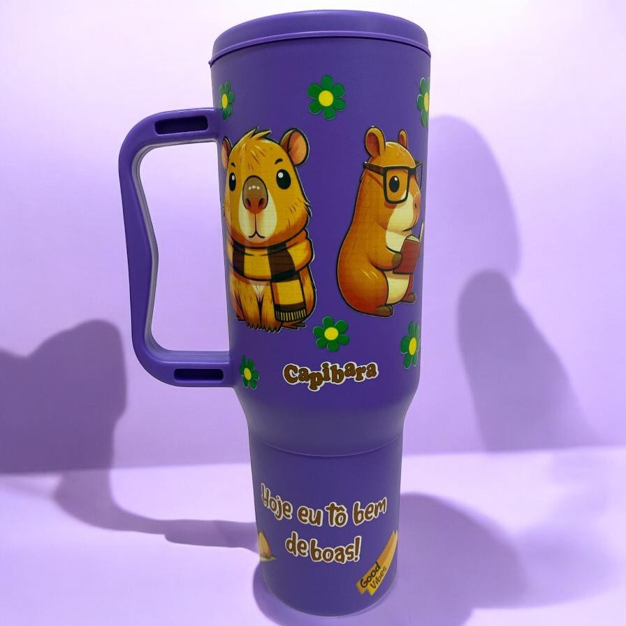 Copo com Canudo Capivara 1200ml Em Policarbonato + Brinde