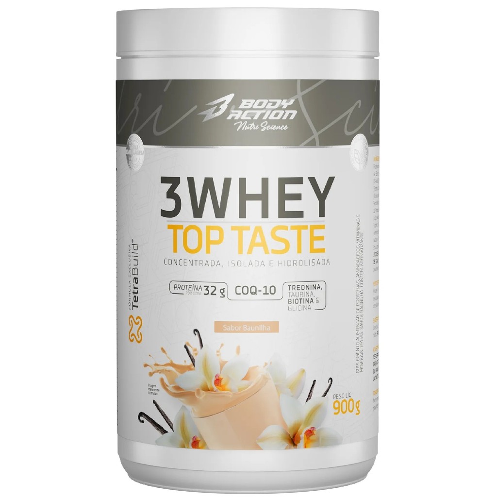3 Whey Top Taste Pote 900g Bodyaction / BAUNILHA em Oferta na Shopee