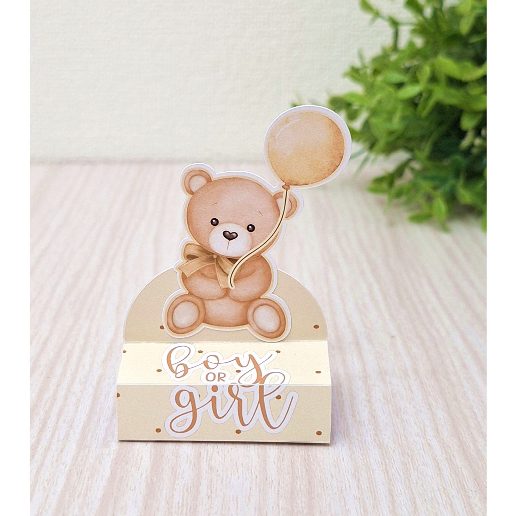 Porta bis duplo Personalizado *Papel Fotográfico* CHÁ REVELAÇÃO BEGE URSINHO Fazemos todos os temas envio imediato