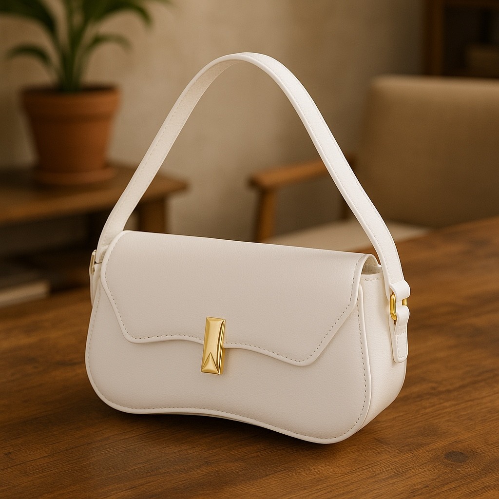 Bolsa Feminina Baguete Cor Branca Linda Metal Dourado em Oferta na Shopee