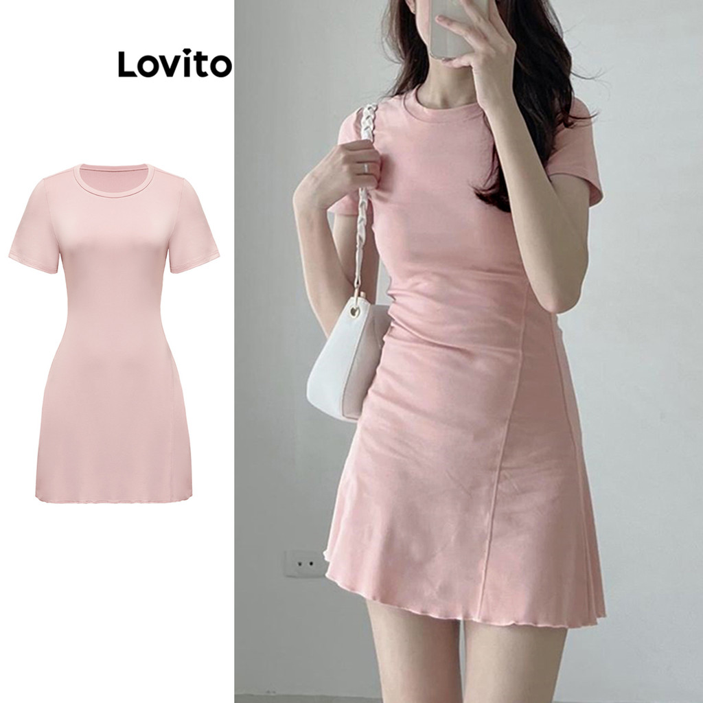 Lovito Vestido Casual Liso Básico Macio E Confortável Para Mulheres L87ED139 - Women Clothes
