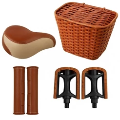 Kit Bicicleta Retrô Marrom: Selim Confortável 2 Molas, Cesta Grande, Pedal e Manopla