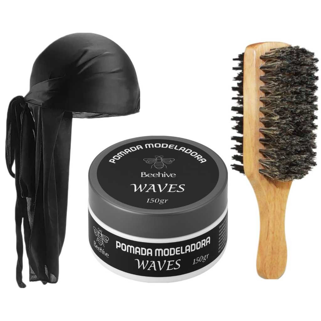 Kit Durag Bandana Waves Com Escova Dupla e Creme Modelador