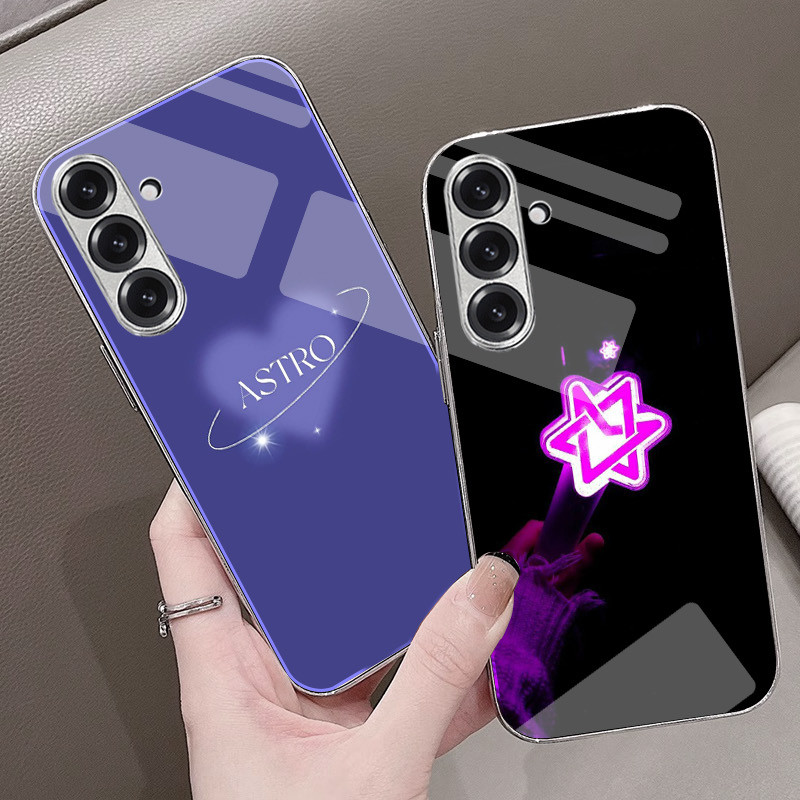 ASTRO Kpop 04 Prata Galvanizado Vidro Caso De Telefone Para Samsung Galaxy S25 Edge S24 Ultra S23 Plus S22 Fe S21 S20 S1