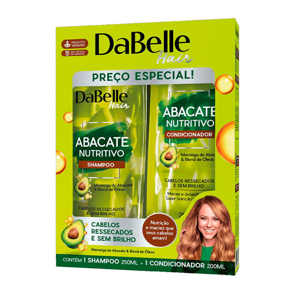Kit Shampoo Dabelle Abacate Nutritivo 250ml + Condicionador 200ml