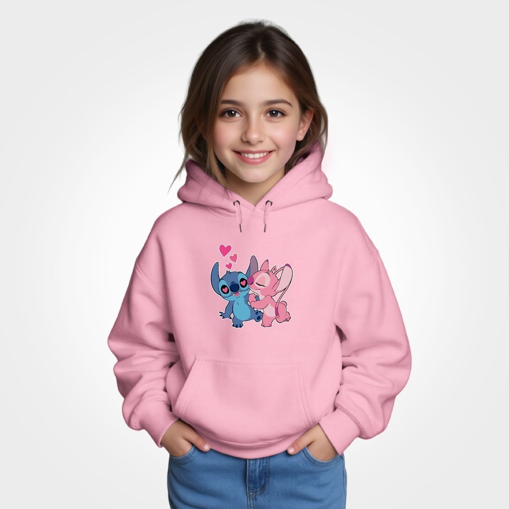 Blusa Moletom Infantil Bolso Canguru Careca Sti-tch Casal Abraçado Lilo Casual Casaco