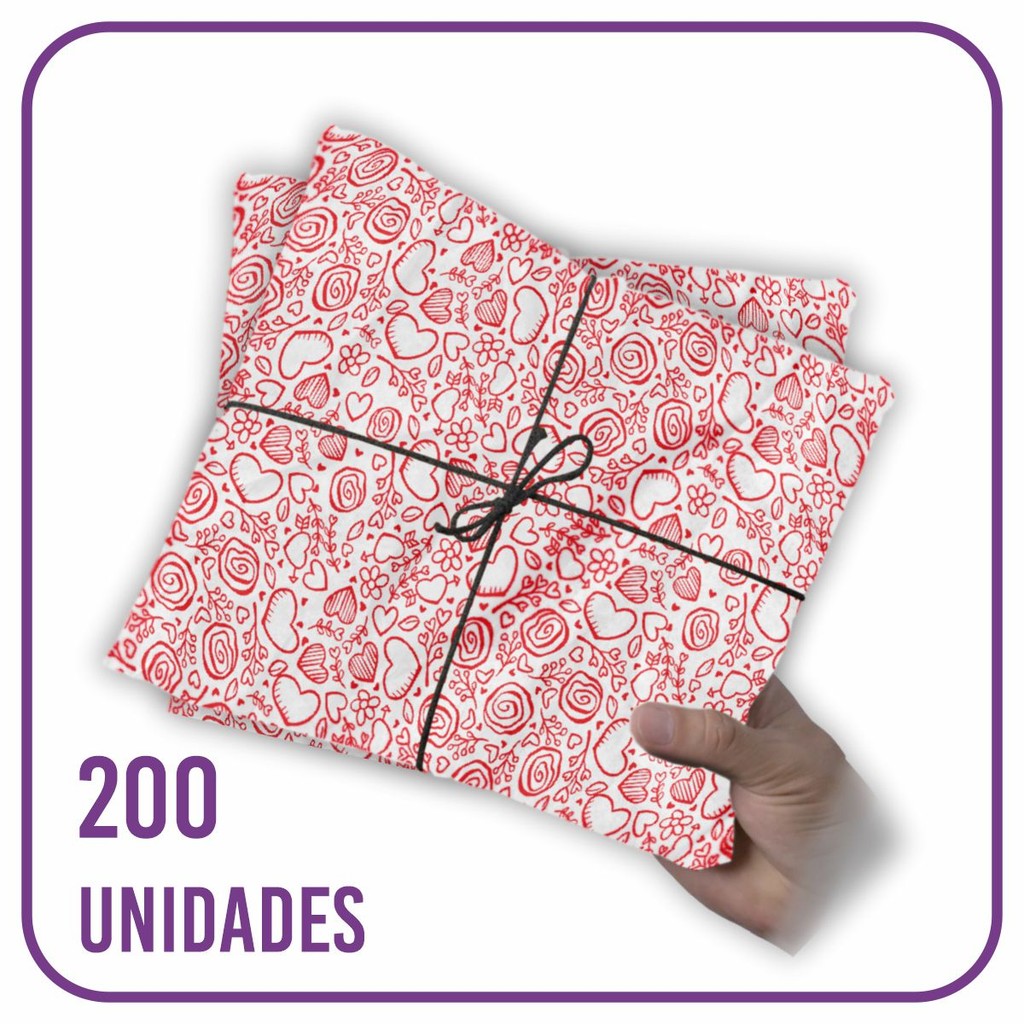 Papel Seda Premium Corações Vermelho- 60x40cm 200 folhas