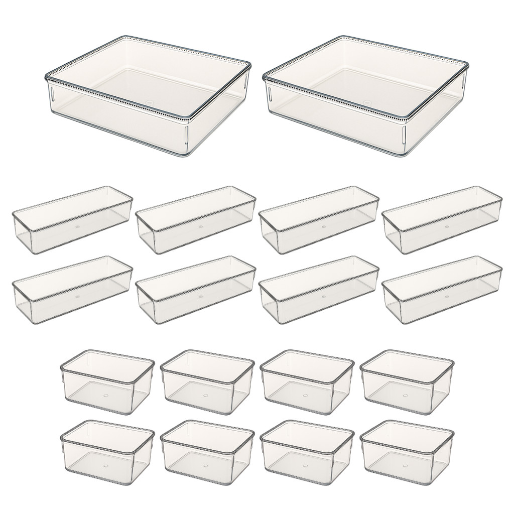 Kit 18 Organizador Modular Multiuso Acrílico Cristal Cesto Gaveta Maquiagem Geladeira em Oferta na Shopee