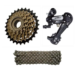 Câmbio Traseiro 7v + Catraca 7v Bike + Corrente 7v Bicicleta