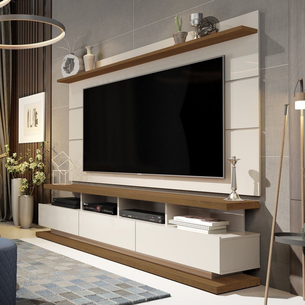 Rack com Painel para TV até 72 Polegadas com Rodízios Off White/Freijó Vivare Off White/Freijó em Oferta na Shopee