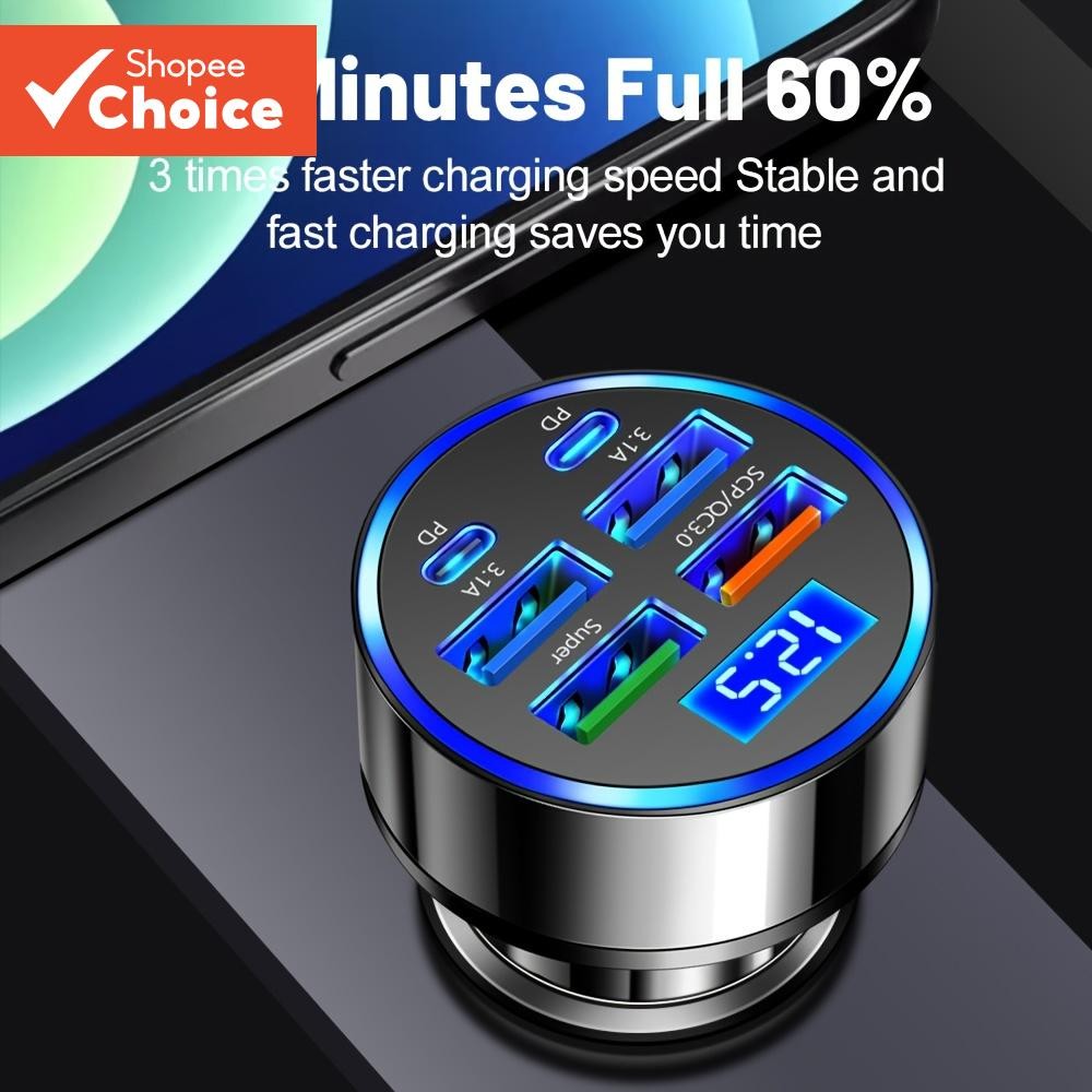Multi Portas 2PD 4USB Carregador De Carro Rápido PD QC3.0 USB C Telefone Para Tipo Adaptador No