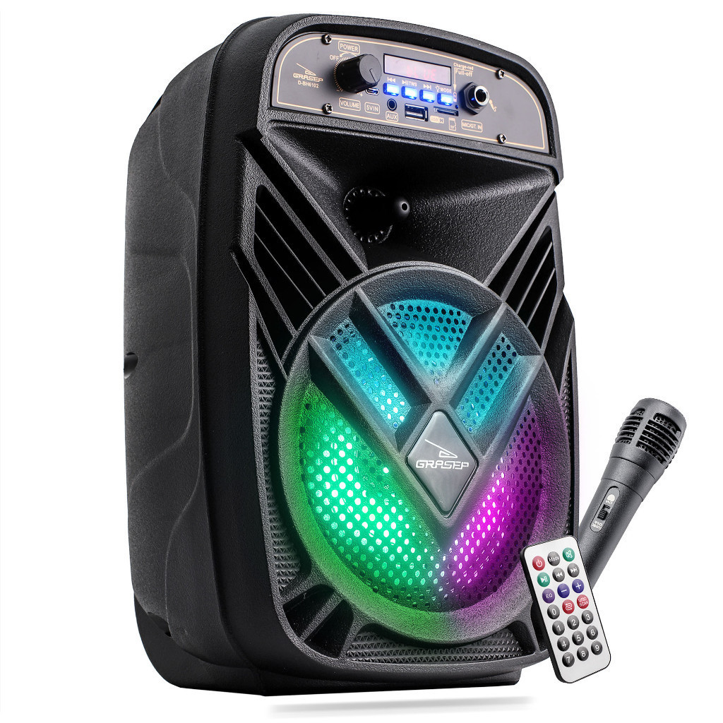 Caixa De Som Portátil LED RGB USB Cartão SD Radio Fm Qualidade Hi-Fi TWS 8W RMS