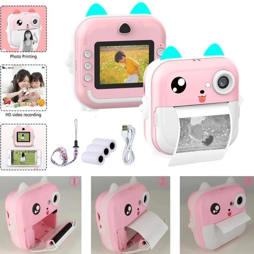 Imagem Câmera De Impressão Instantânea Para Crianças Vídeo Fotografia Digital Fotográfica Toy Mini Impressora Térmica Boy Girls