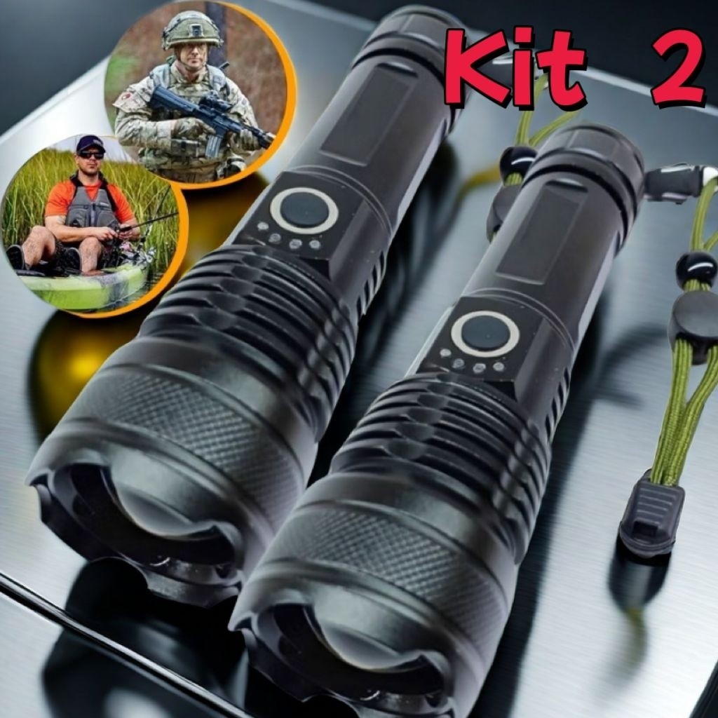 Kit Lanterna Super Potente T9 P50 Tática Mais Forte Do Mundo Potente Sitio Fazenda Acampamento Camping Segurança