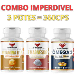 B12 Metilcobalamina 1000mg, Ômega 3 1000mg Epa 540 DHA 360, 7 Magnésios, original,