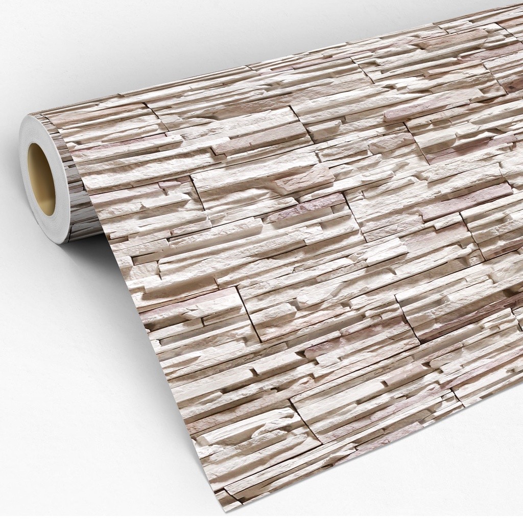 Adesivo Papel de Parede Pedras Canjiquinha Branca Com Bege 3D Adesivo Lavável Rolinho de 3 Metros