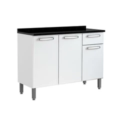 Balcão de Cozinha c/ Tampo Evidence 7122 c/ 3 Portas e 1 Gaveta 120cm Branco - Bertolini