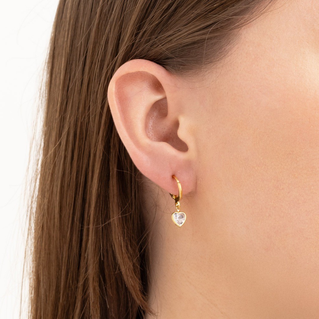 Brinco Argola Coração Feminino com Zircônia Banhado a Ouro 18K Semijoia Delicada