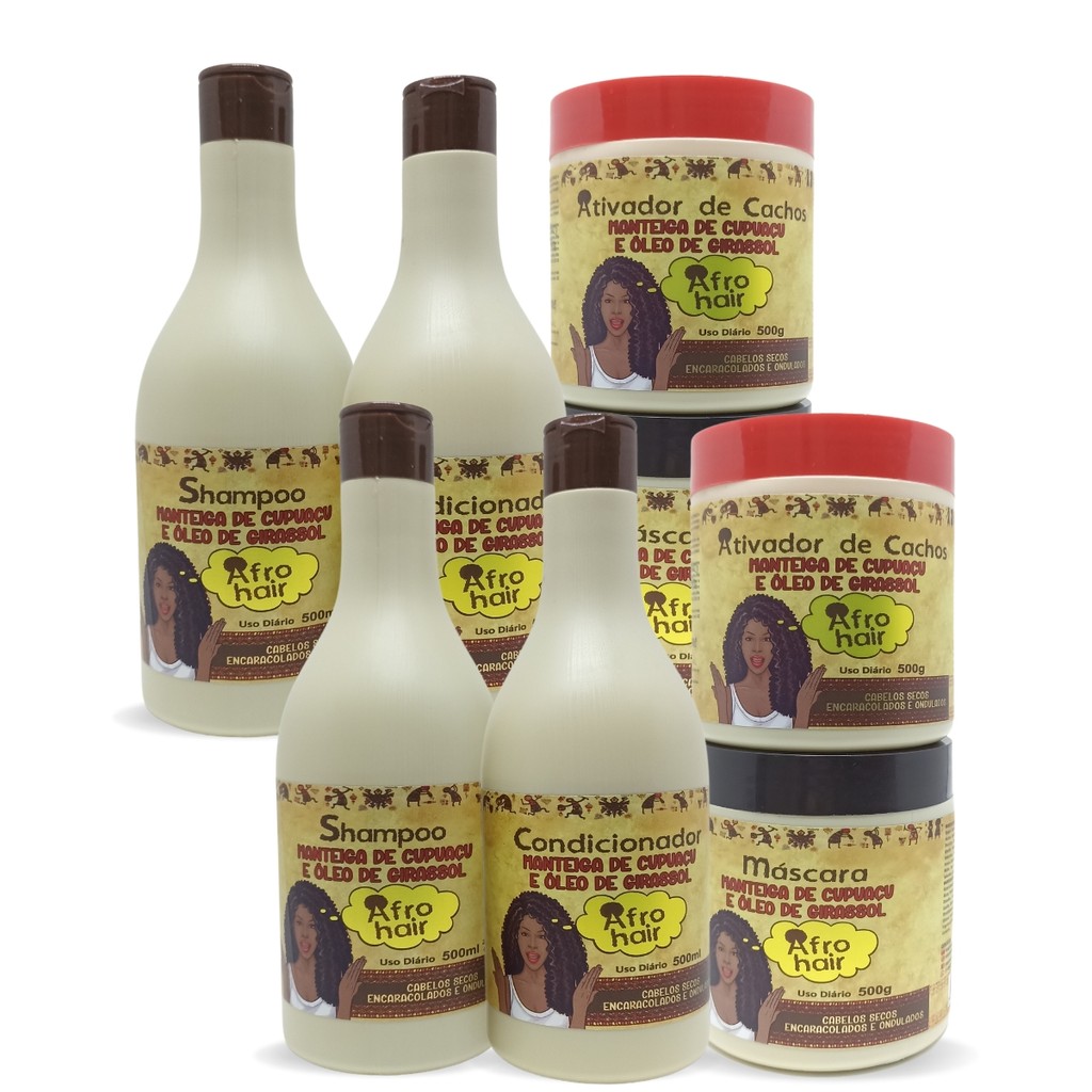 2 Kits Manteiga de Cupuaçu AFRO HAIR + Ativador de Cachos 8x500ml Maycrene