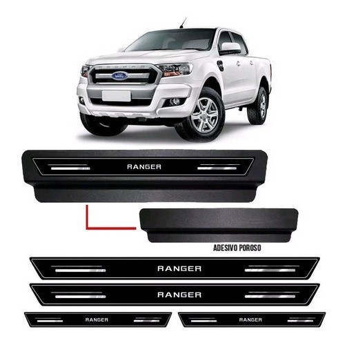 Kit 8 Adesivo Soleira Premium Porta Ford Ranger 17 18 Preto