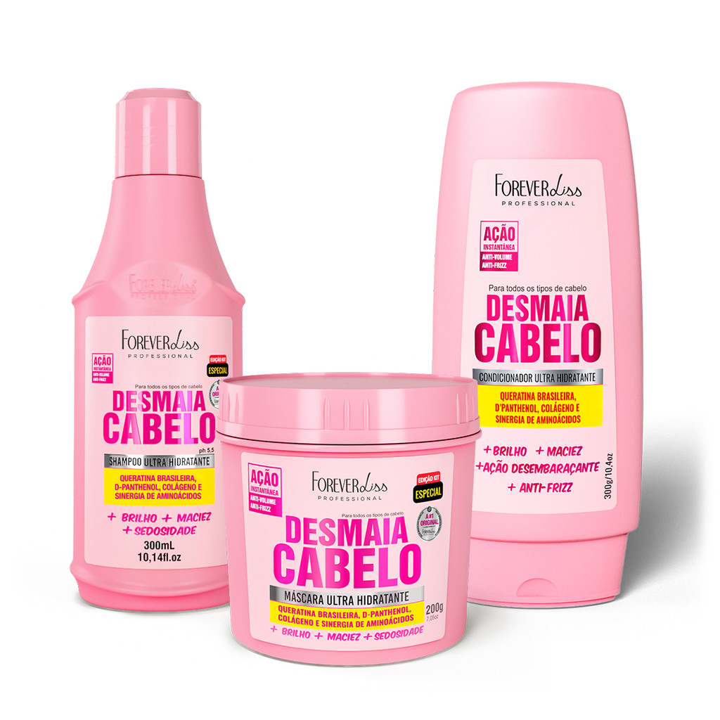Kit Desmaia Cabelo com Shampoo, Máscara 200g e Condicionador - Beauty