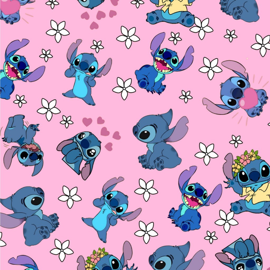 Tecido TRICOLINE MISTA Estampa Digital - Stitch 2 rosa