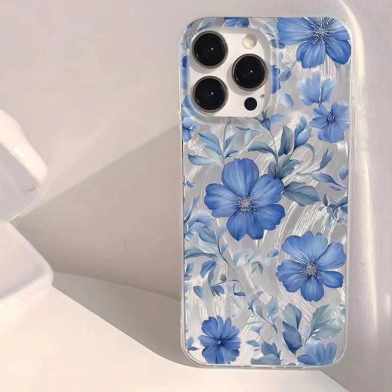 Capa De Telefone Padrão Floral Azul Brilhante Para Samsung A15 A35 A05 A55 A26 A06 A16 A54 A14 A36 A34 A56 A53 A52 A12