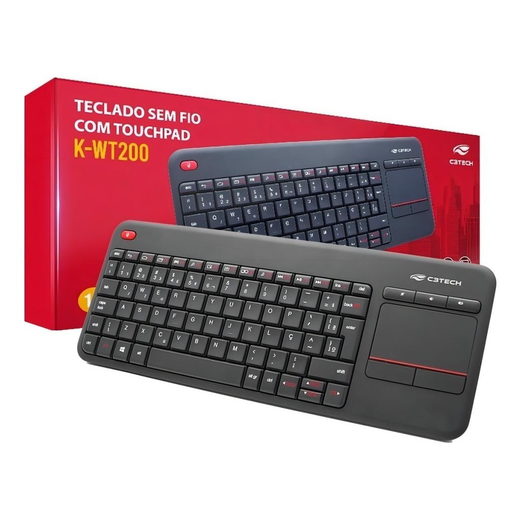 Teclado Wireless C3Tech K-Wt200Bk Touchpad Smart Tv - Preto