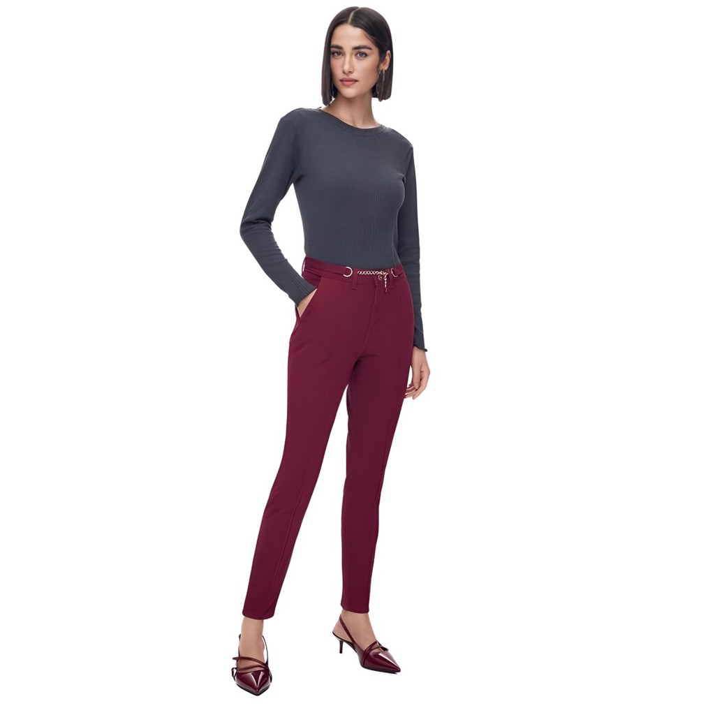 Calça Feminina Cigarrete Com Cinto Flor De Lis