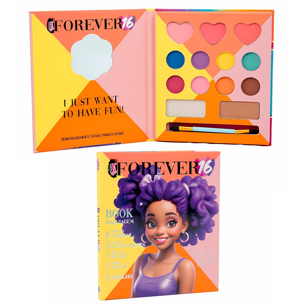 Caixa De Maquiagem Forever Basic Paleta De Makebrinq  Infantil Com Espelho E Pincel - Polibrinq