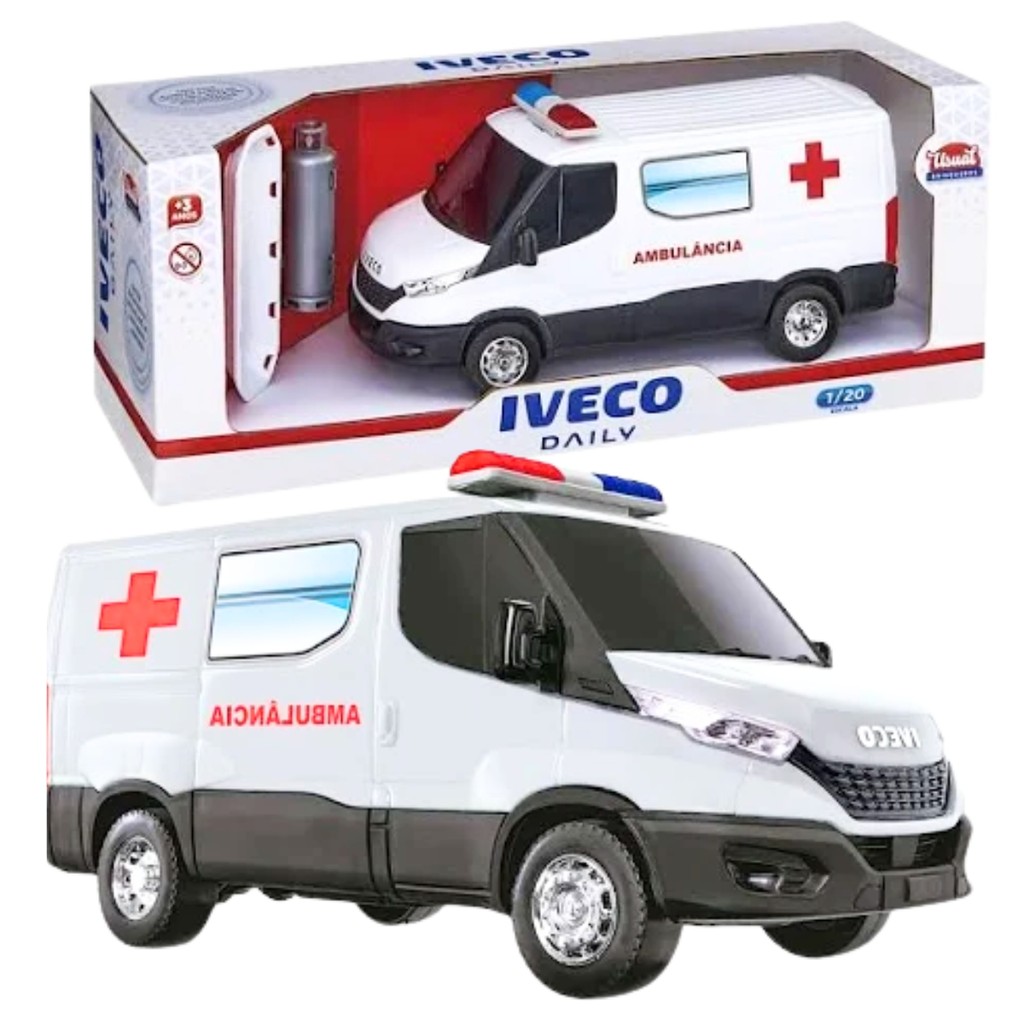 Carro Van Ambulância Veículo De Resgate Iveco Daily Com A cessórios Brinquedo Educativo - Usual